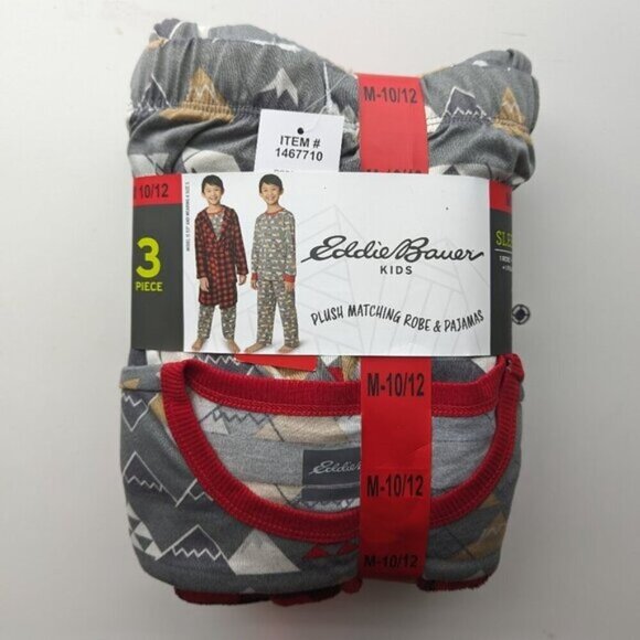 Eddie Bauer Kid's / Boy's Red and Grey Pajamas + Robe Set 3 pc, size M (10/12) - Picture 5 of 6